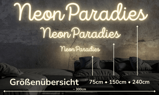 Größenübersicht von LED-Neonschildern - 75cm, 150cm, 240cm