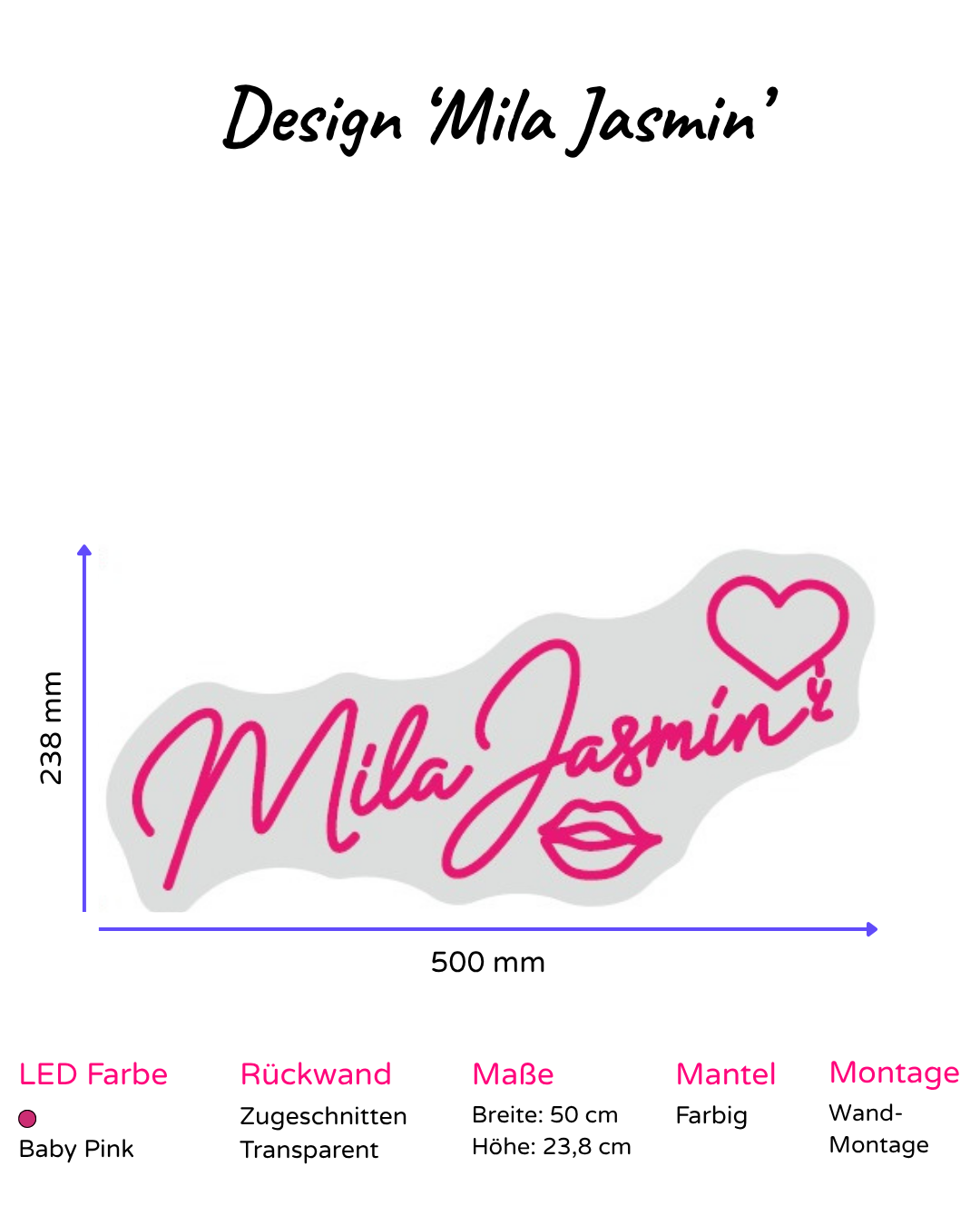 Individuelles LED-Neonschild 'Mila Jasmin'