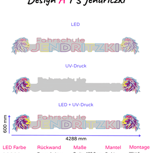 Individuelles LED-Neonschild 'Fahrschule Jendritzki'