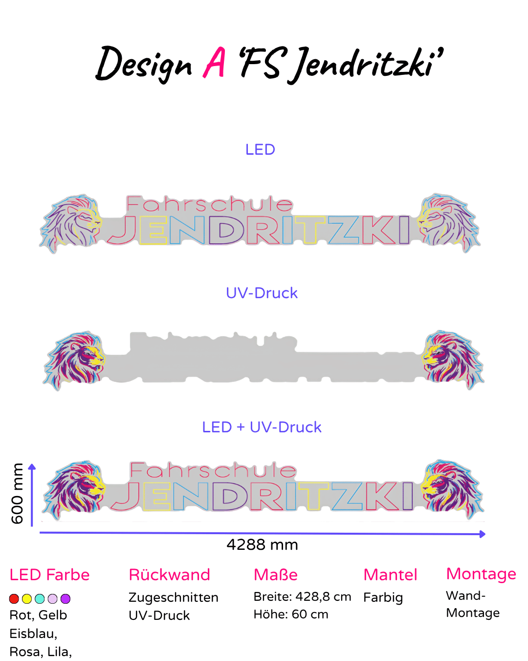 Individuelles LED-Neonschild 'Fahrschule Jendritzki'