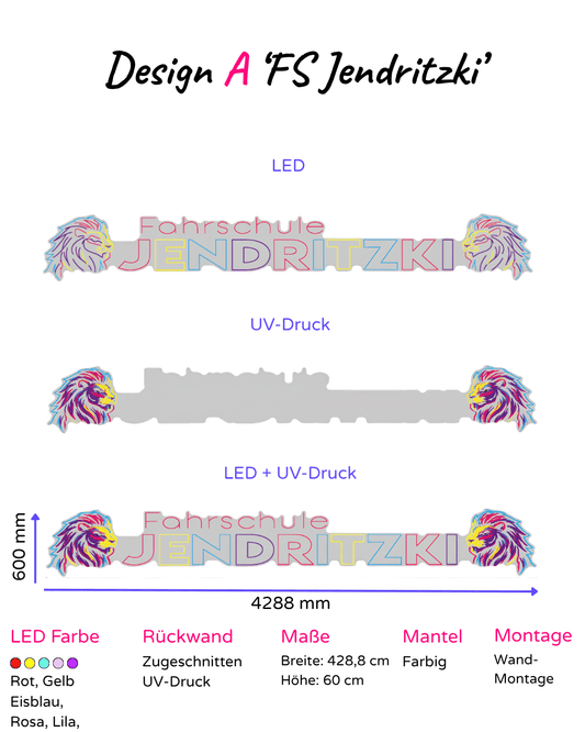 Individuelles LED-Neonschild 'Fahrschule Jendritzki'