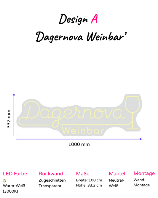 Individuelles LED-Neonschild 'Dagernova Weinbar'