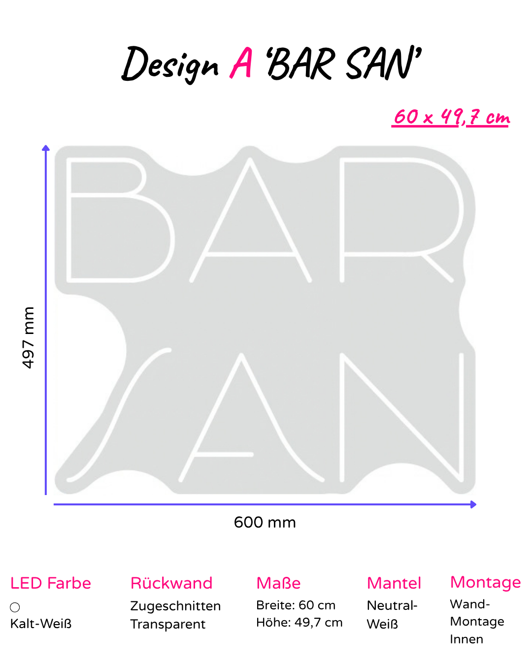 Individuelles LED-Neonschild 'BAR SAN'