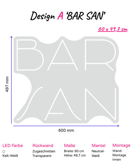 Individuelles LED-Neonschild 'BAR SAN'