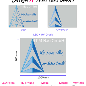 Individuelles LED-Neonschild 'TPM Bau GmbH - Wir bauen alles, nur keinen Scheiss'