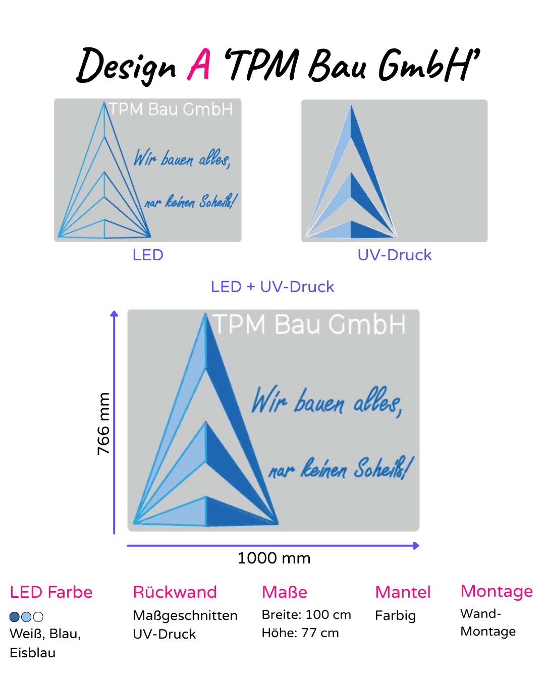 Individuelles LED-Neonschild 'TPM Bau GmbH - Wir bauen alles, nur keinen Scheiss'