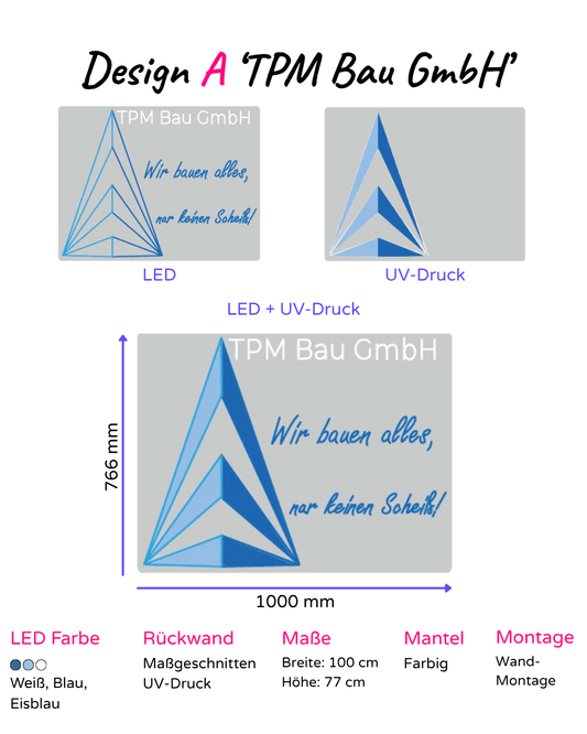 Individuelles LED-Neonschild 'TPM Bau GmbH - Wir bauen alles, nur keinen Scheiss'