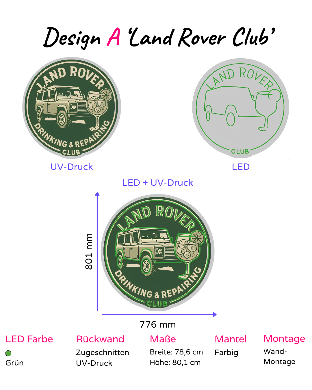 Individuelles LED-Neonschild 'Land Rover Club'