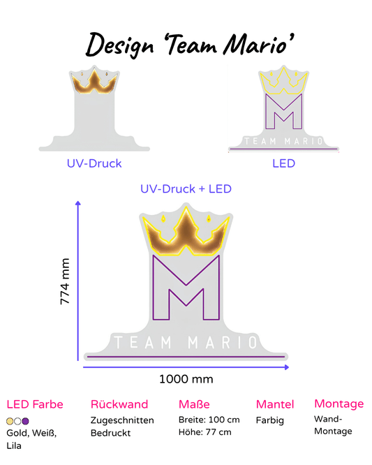Individuelles LED-Neonschild 'Team Mario'