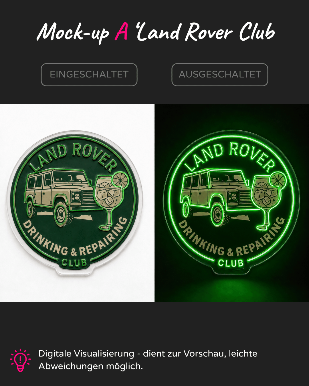 Individuelles LED-Neonschild 'Land Rover Club'