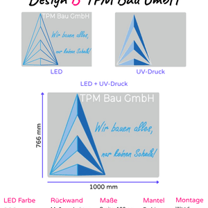 Individuelles LED-Neonschild 'TPM Bau GmbH - Wir bauen alles, nur keinen Scheiss'