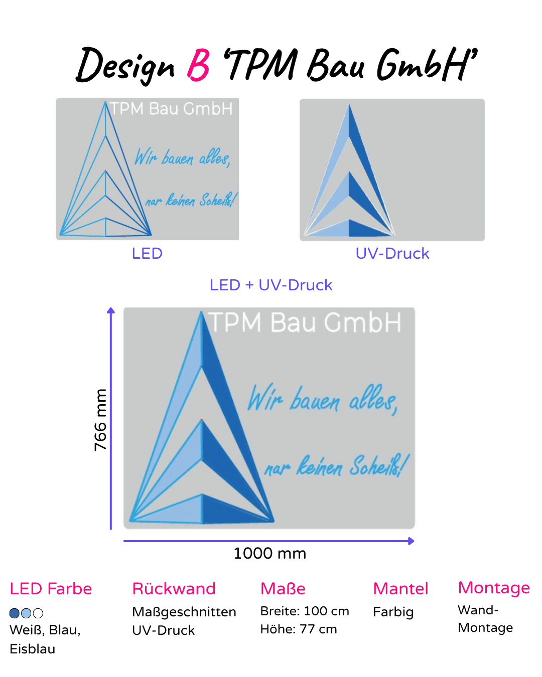 Individuelles LED-Neonschild 'TPM Bau GmbH - Wir bauen alles, nur keinen Scheiss'