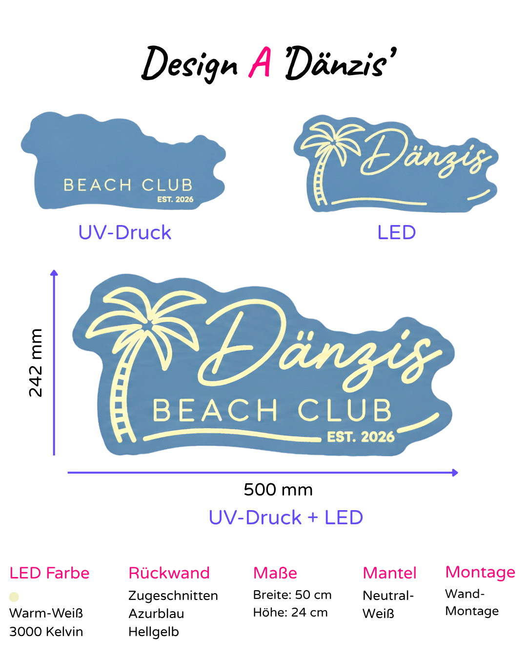 Individuelles LED-Neonschild 'Dänzis Beach Club- 2026'