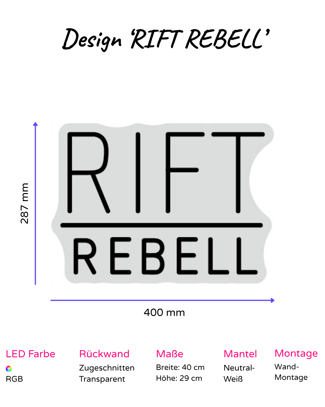 Individuelles LED-Neonschild 'RIFT REBELL'