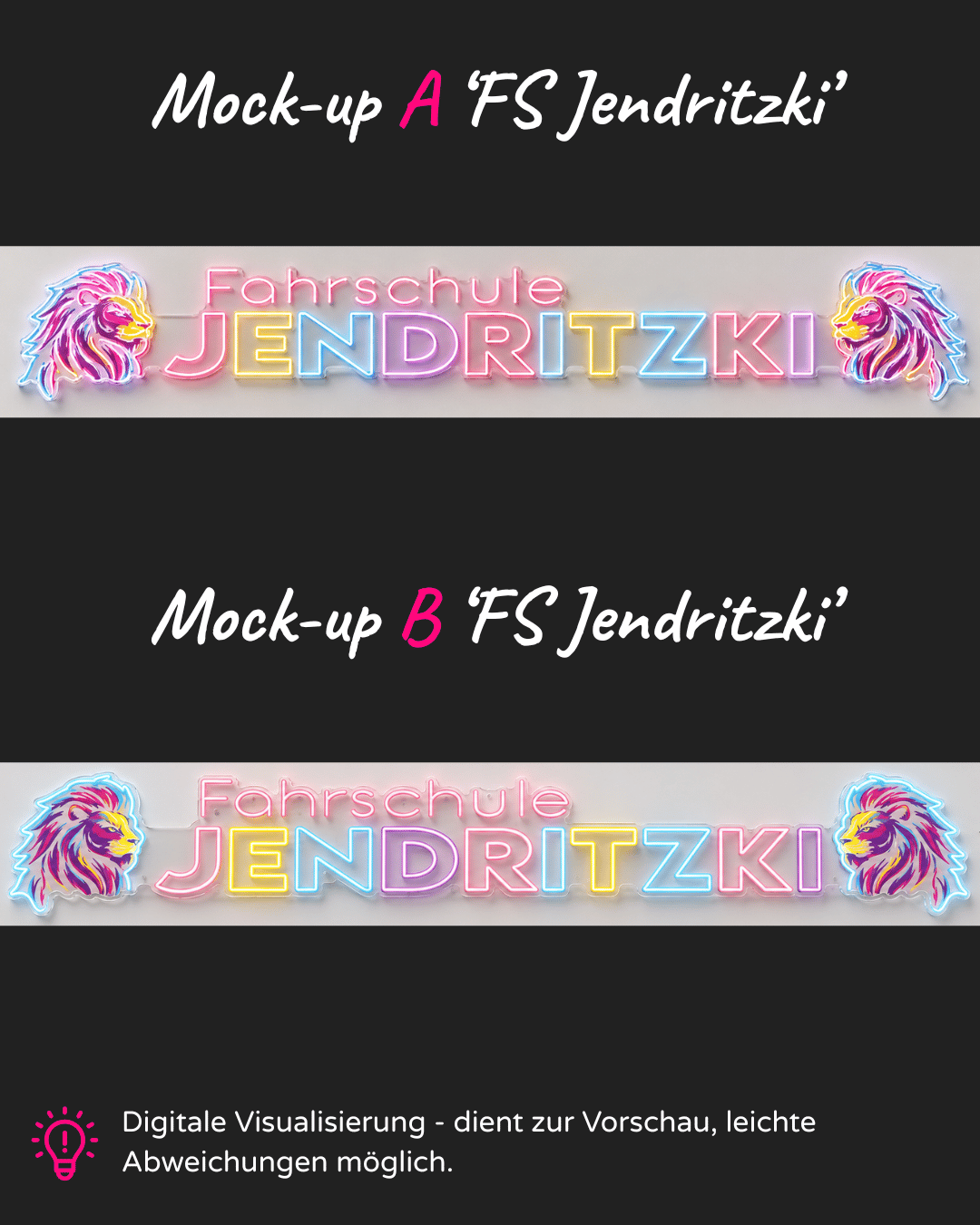 Individuelles LED-Neonschild 'Fahrschule Jendritzki'