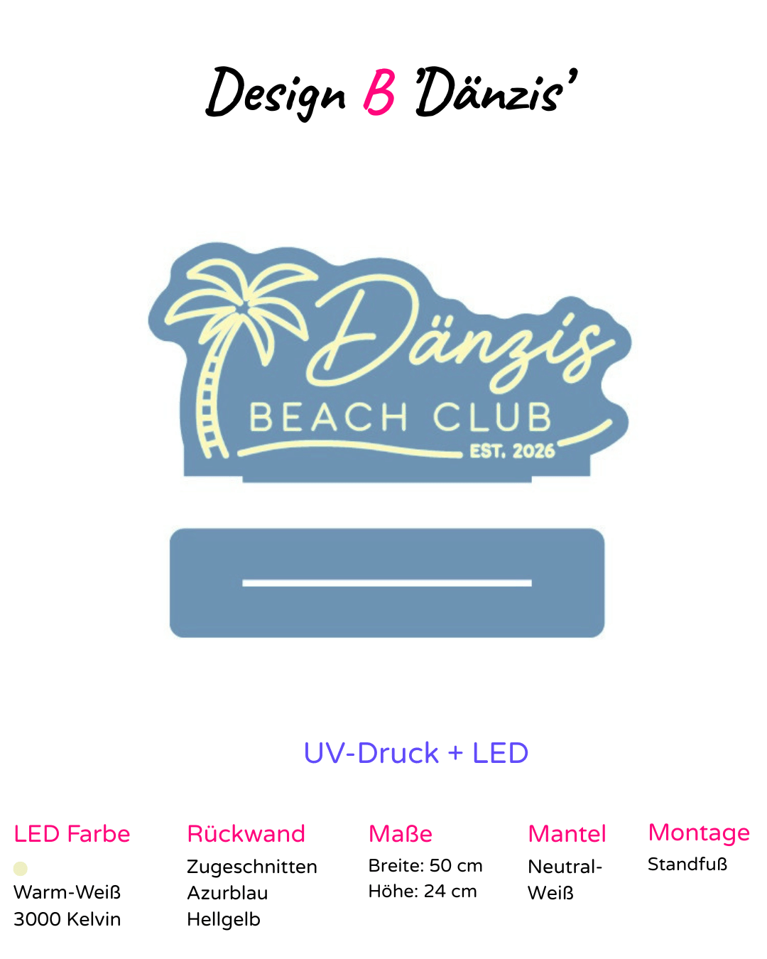 Individuelles LED-Neonschild 'Dänzis Beach Club- 2026'