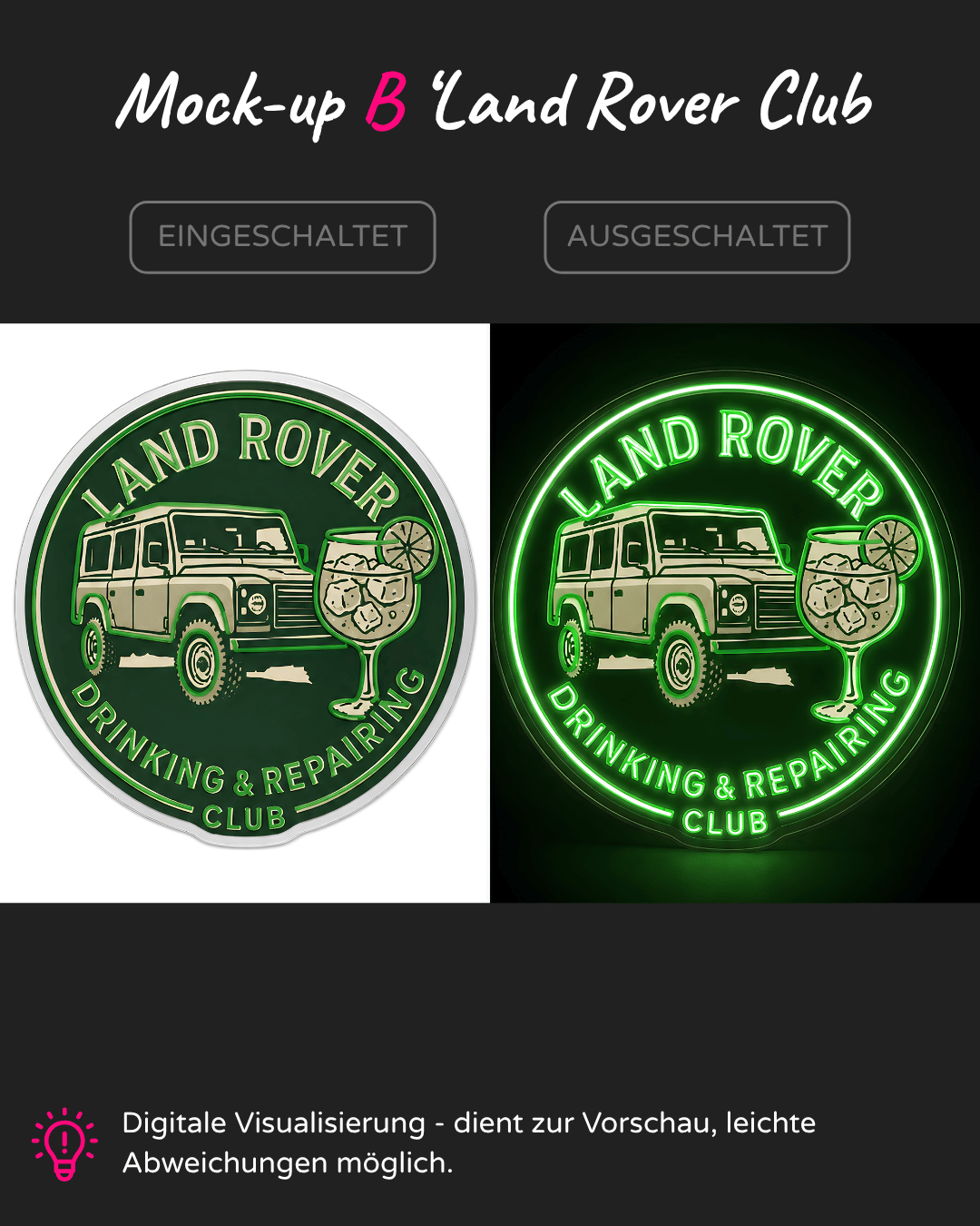 Individuelles LED-Neonschild 'Land Rover Club'