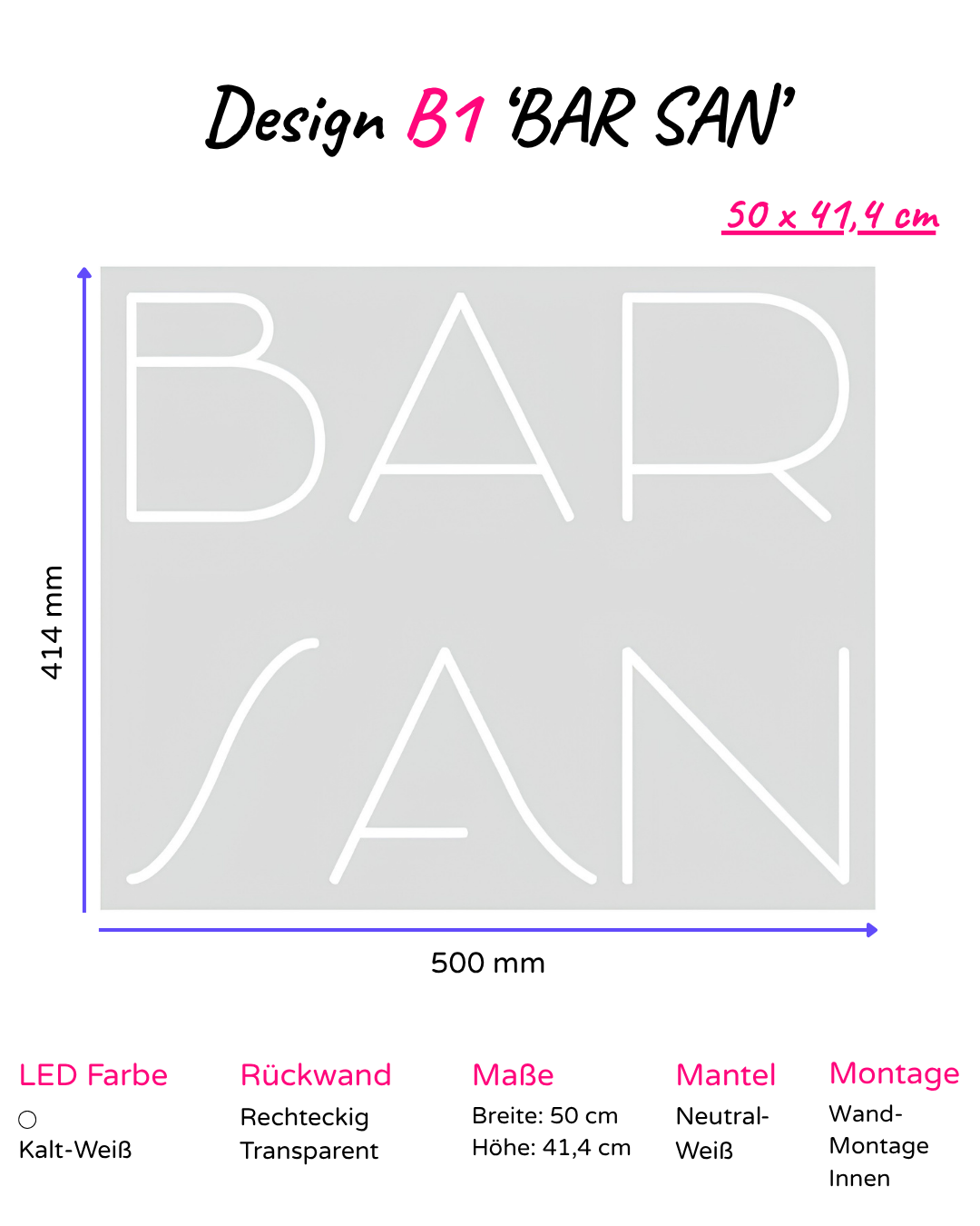 Individuelles LED-Neonschild 'BAR SAN'