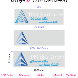 Individuelles LED-Neonschild 'TPM Bau GmbH - Wir bauen alles, nur keinen Scheiss'