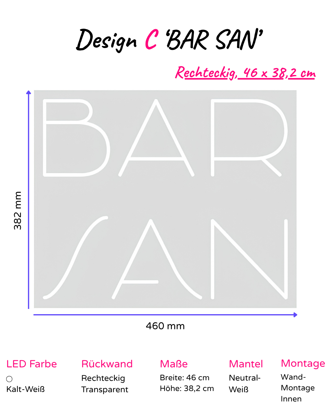 Individuelles LED-Neonschild 'BAR SAN'