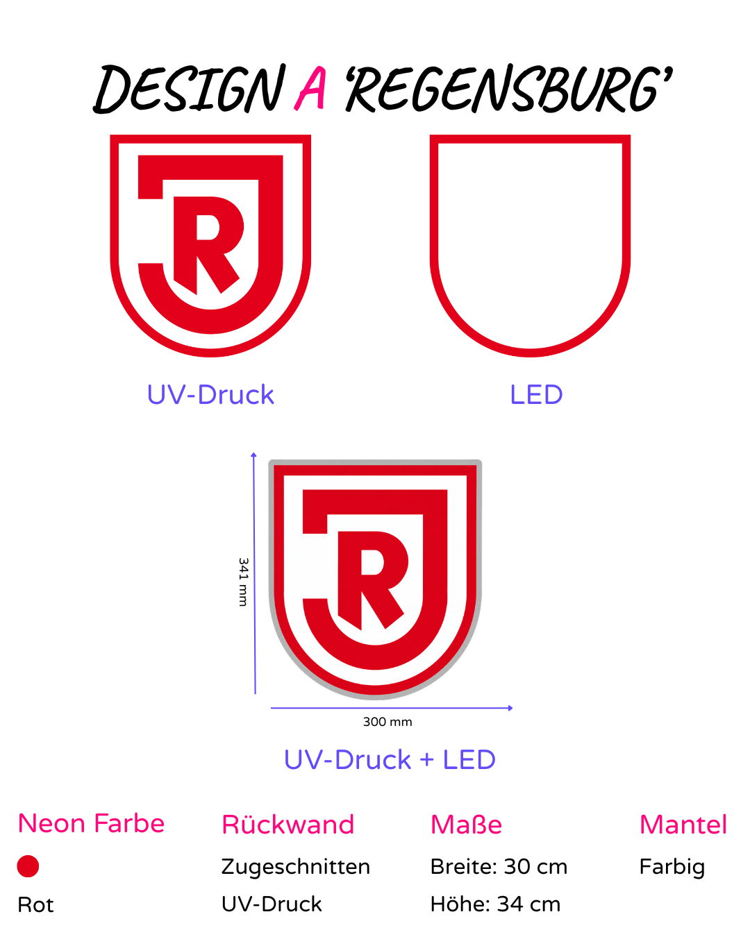 Individuelle LED-Neonschilder ‘Wolfsegg', 'Jahn Regensburg'