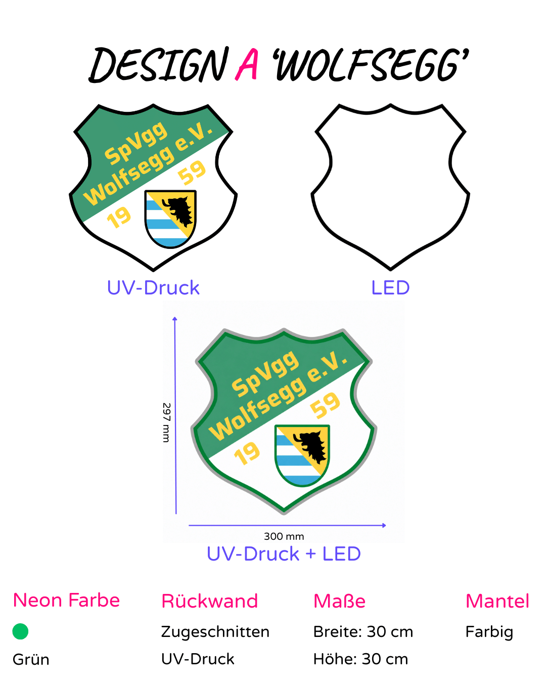 Individuelle LED-Neonschilder ‘Wolfsegg', 'Jahn Regensburg'