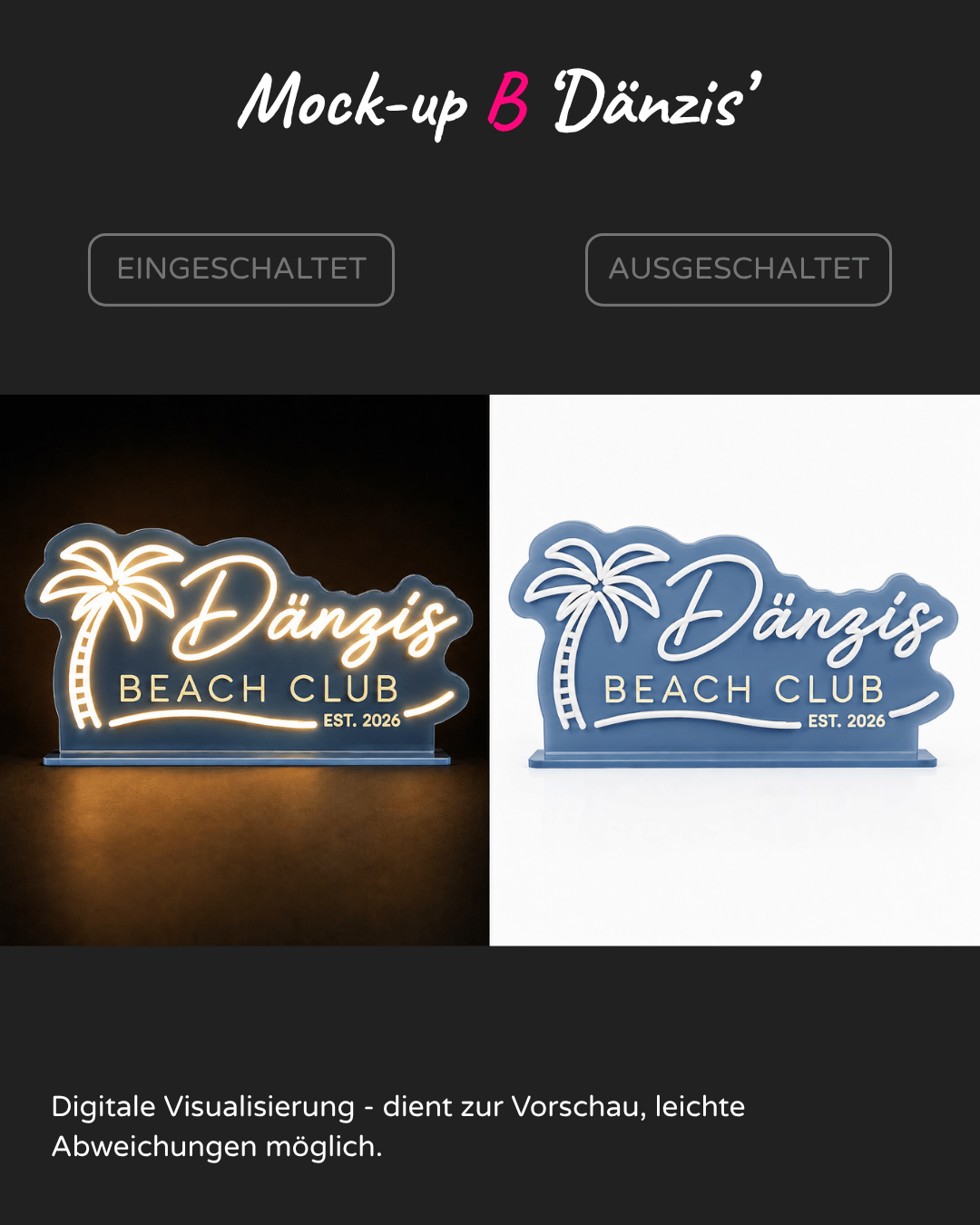 Individuelles LED-Neonschild 'Dänzis Beach Club- 2026'
