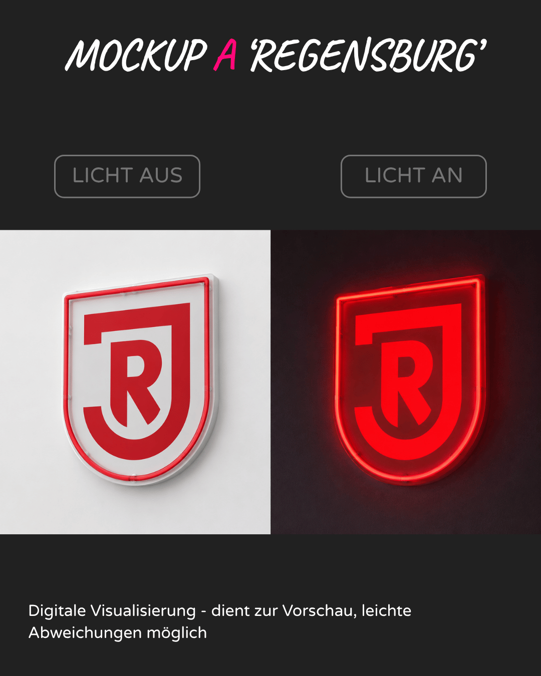 Individuelle LED-Neonschilder ‘Wolfsegg', 'Jahn Regensburg'