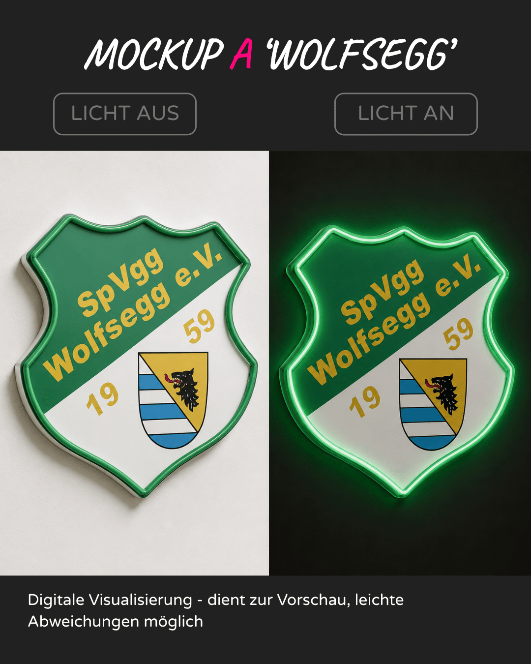 Individuelle LED-Neonschilder ‘Wolfsegg', 'Jahn Regensburg'