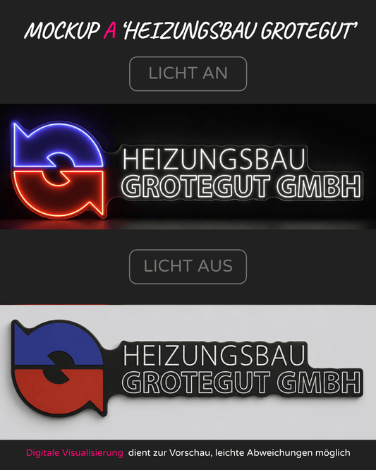 Individuelles LED-Neonschild ‘HEIZUNGSBAU GROTEGUT GmbH’