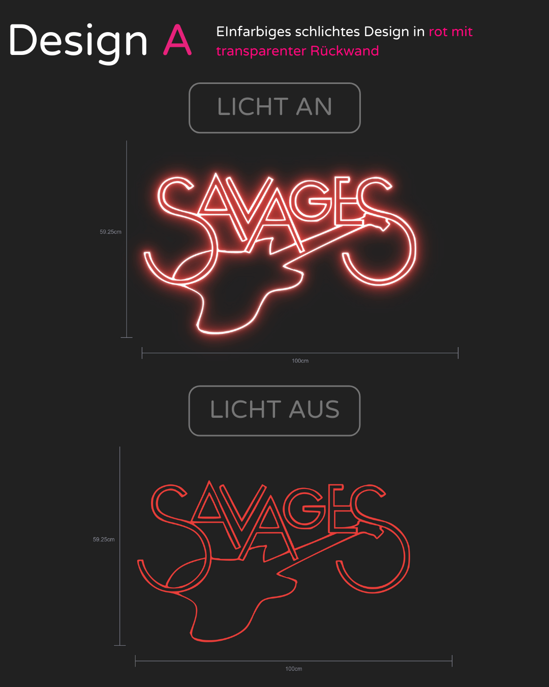 Individuelles LED-Neonschild 'SAVAGES' GUITAR LOGO 