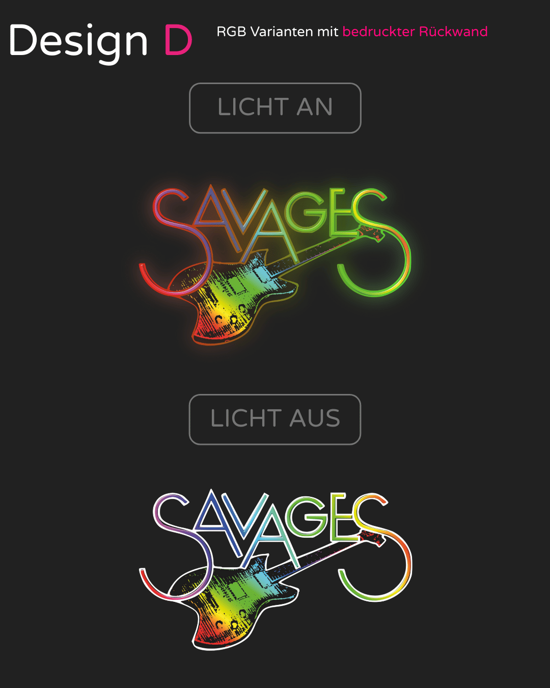Individuelles LED-Neonschild 'SAVAGES' GUITAR LOGO 